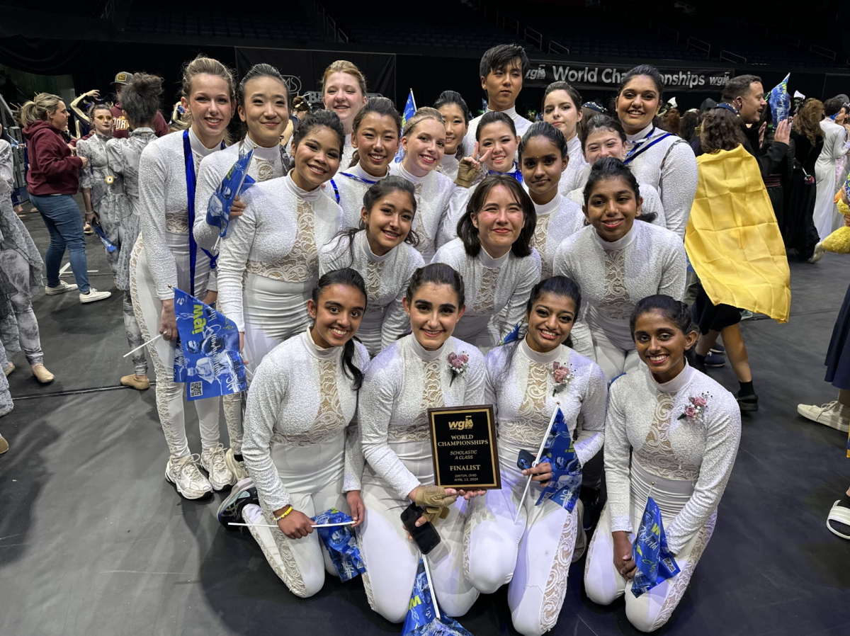 Amador Valley Varisty Winter Guard celebrates their fourth place in the Scholastic A competition.

Top to bottom, left to right: Emily Gable ('26), Briahna Ma ('27), Alexa Stone ('27), Ashlynn Suh ('26), Joe Choi ('26), Arcadia Clarke ('26), Malvika Nagaraj ('26), Andie Edwards ('26), Grace Choe ('27), Lydia Frey ('26), Kiki Yasui ('26), Veda Dharshini Kumaresan ('26), Kylie Bowen ('26), Tanvir Kaur ('28), Ace Yu ('26), Saanvi Kulkarni ('27), Varnika Duggirala ('28), Maria Clara Sapriza ('24), Anisha Madiraju ('24), Anya Srinivasan ('24).